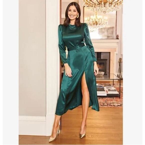 Reformation Dresses & Skirts - Reformation Sz 4 Julius Silk Satin Long Sleeve Midi Dress in Forest Green
